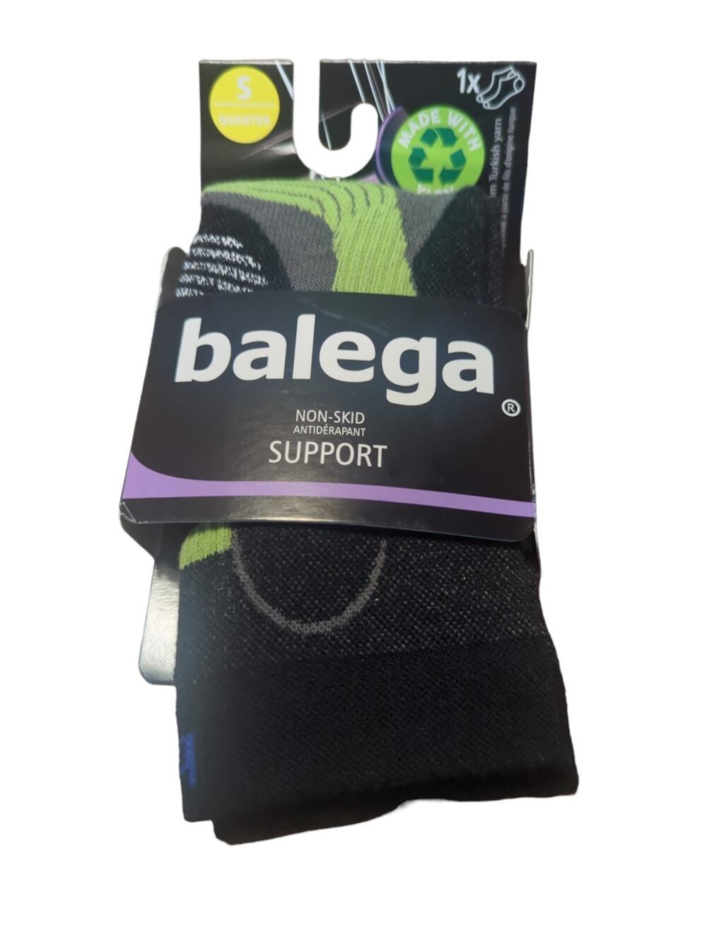 BALEGA NON-SKID SUPPORT QUARTER SOCKS IN LIGHT GRAY/ BLACK SIZE Small Medium